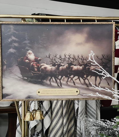 Santa With Sleigh & Reindeer Wood Sign